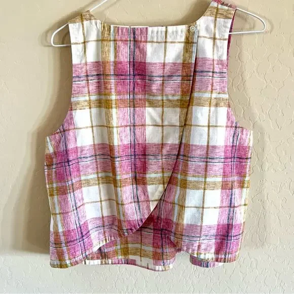 Loft beach open back pink windowpane plaid tank top - Picture 5 of 7